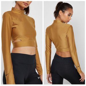 Nike Women’s Tech Pack Tight Fit Training Crop Top Long Sleeve Metallic Gold M